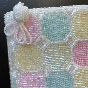 Vintage Nordstrom Handbeaded Clutch Purse Pastel Iridescent Satin Lined Easter